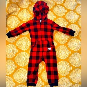 Carter's Red and Black Plaid Hooded Fleece Outfit - 18 months